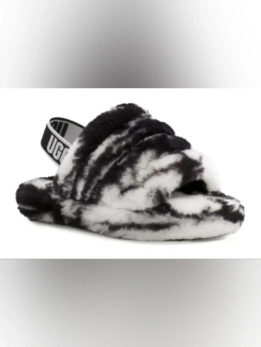 UGG Fluff Yeah Marble Black White Slides Kids Size 3 Used Great Blemish